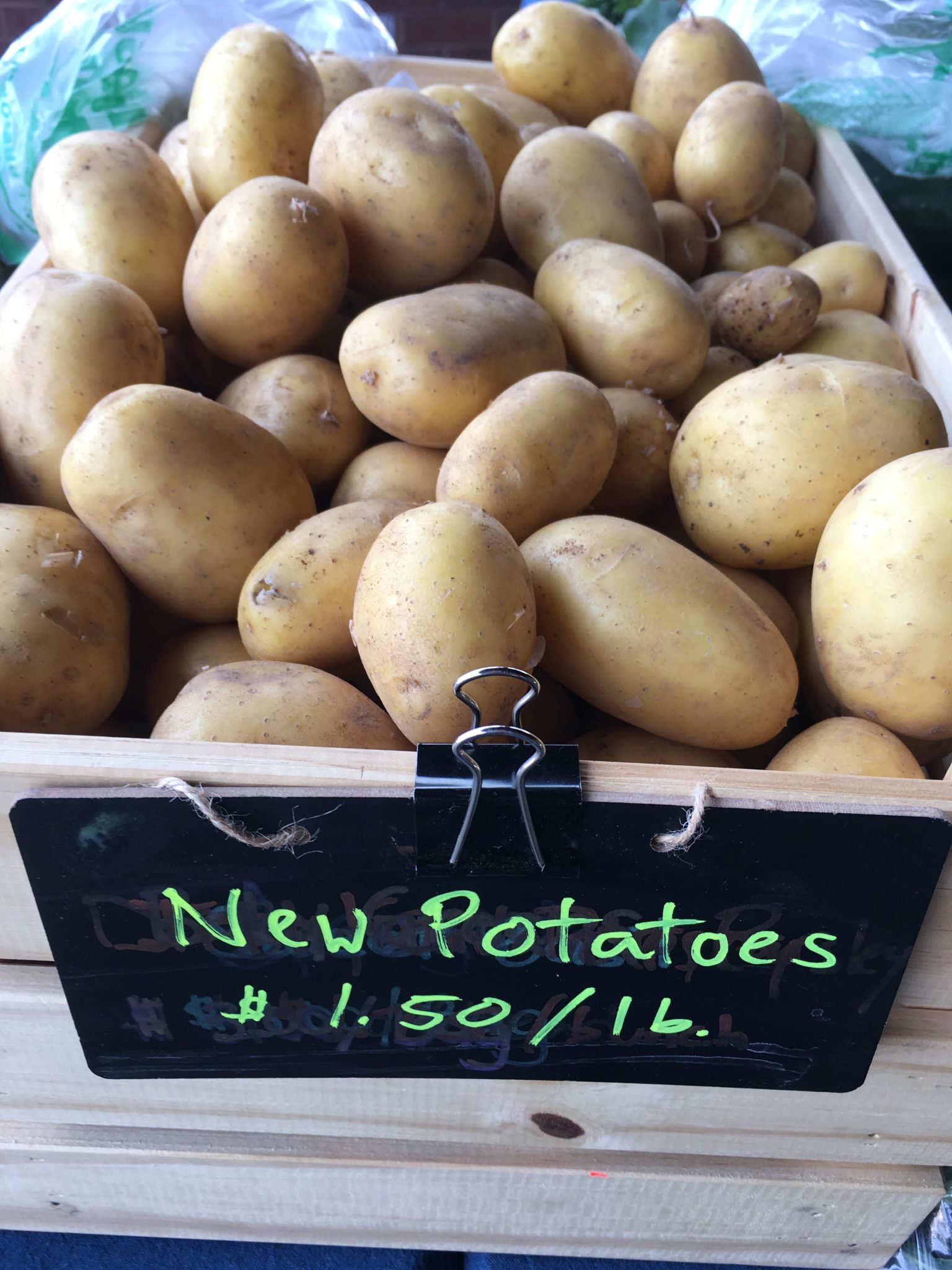New potatoes at market Dukes Farm